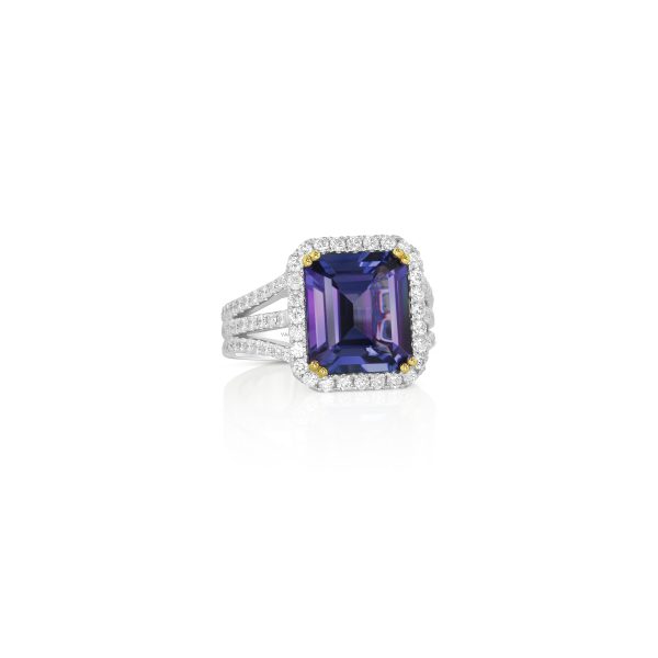 Emerald-Cut Tanzanite & Diamond Halo Ring - Image 2