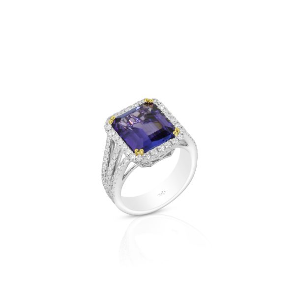 Emerald-Cut Tanzanite & Diamond Halo Ring - Image 3