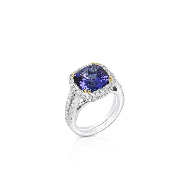 Cushion Tanzanite & Diamond Halo Ring - Image 3