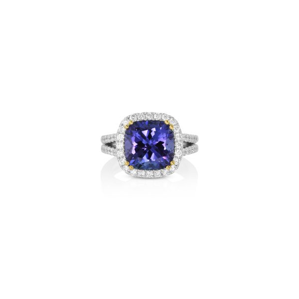 Cushion Tanzanite & Diamond Halo Ring