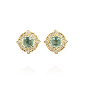 Cabochon Aquamarine and Diamond Stud Earrings