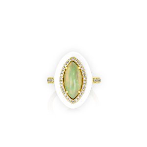 White Opal White Enamel Marquise Ring