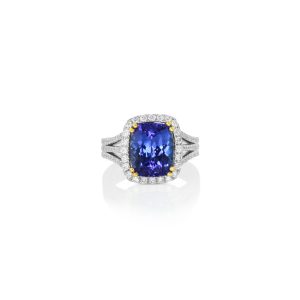 Cushion Tanzanite & Diamond Ring