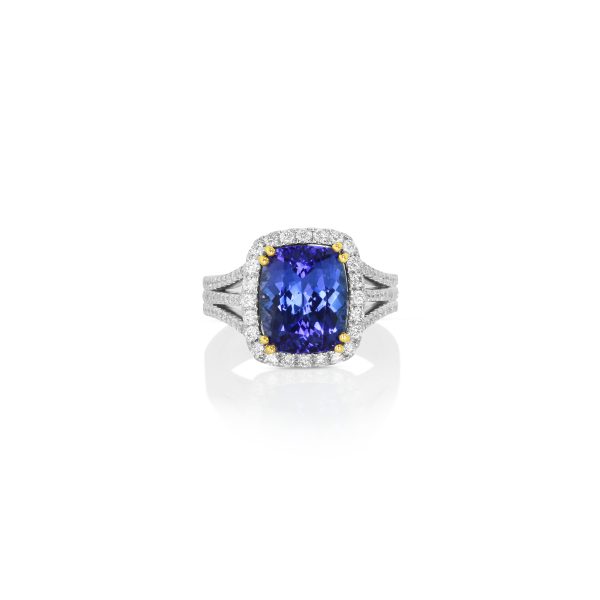 Cushion Tanzanite & Diamond Ring