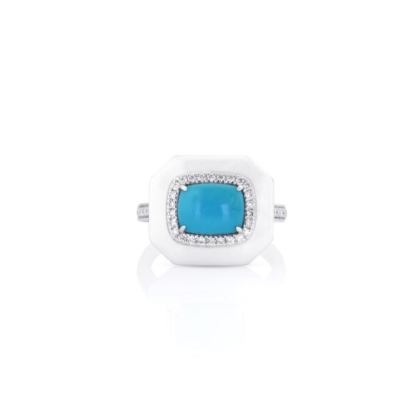 Turquoise White Enamel Cushion Ring - Image 2