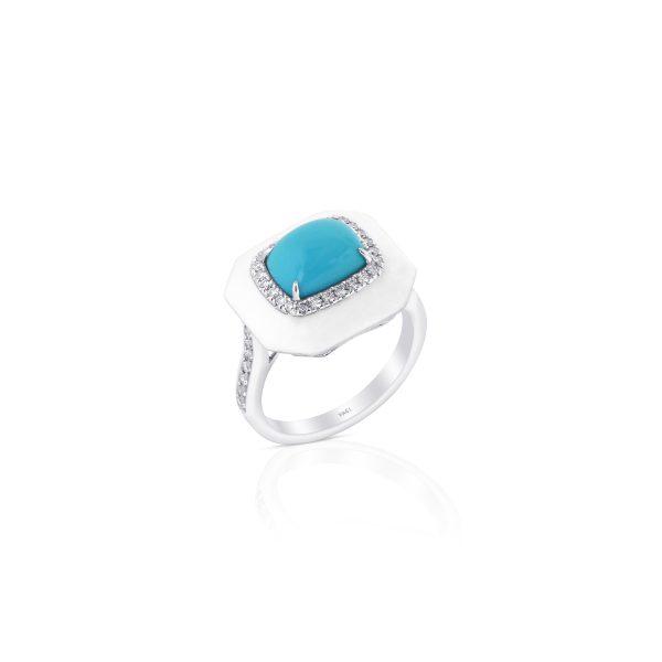 Turquoise White Enamel Cushion Ring - Image 3