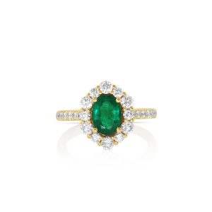 Oval Emerald and Diamond Halo Ring