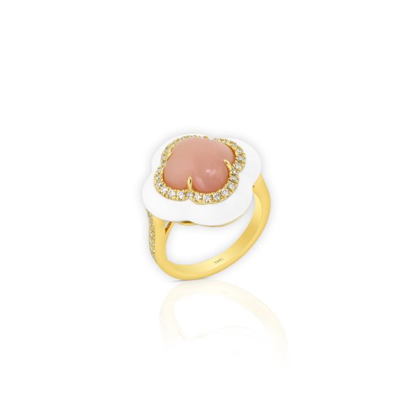 Pink Opal White Enamel Ring - Image 2