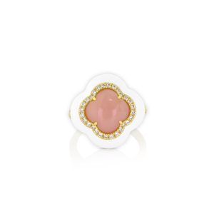 Pink Opal White Enamel Ring