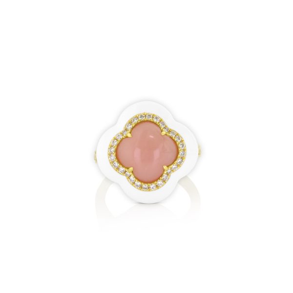 Pink Opal White Enamel Ring