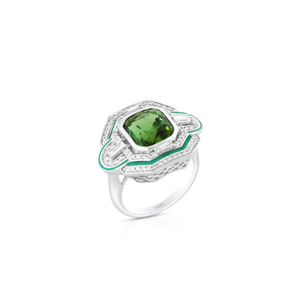 Green Tourmaline and Enamel Ring - Image 2