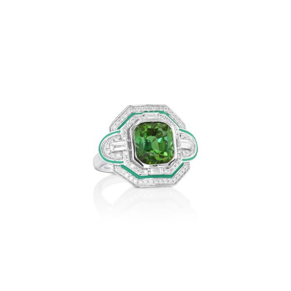 Green Tourmaline and Enamel Ring - Image 3