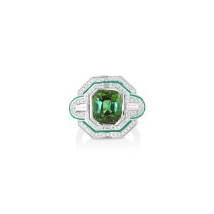 Green Tourmaline and Enamel Ring