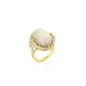 Oval White Opal and Diamond Ring