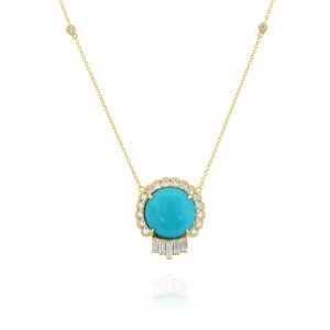 Round Turquoise and Diamond Pendant Necklace
