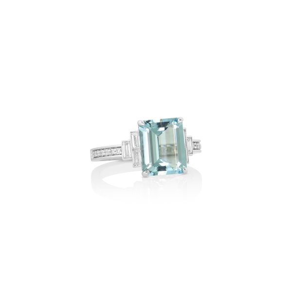 Emerald-Cut Aquamarine and Diamond Ring - Image 2
