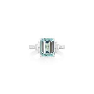 Emerald-Cut Aquamarine and Diamond Ring