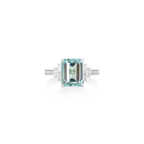 Emerald-Cut Aquamarine and Diamond Ring