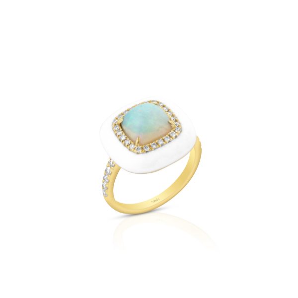 White Opal Cushion Enamel Ring - Image 2