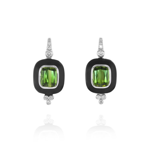 Green Tourmaline and Diamond Enamel Ring - Image 2
