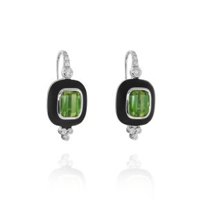 Green Tourmaline and Diamond Enamel Ring