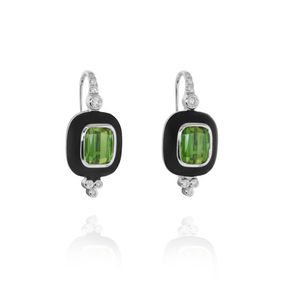 Green Tourmaline and Diamond Enamel Ring