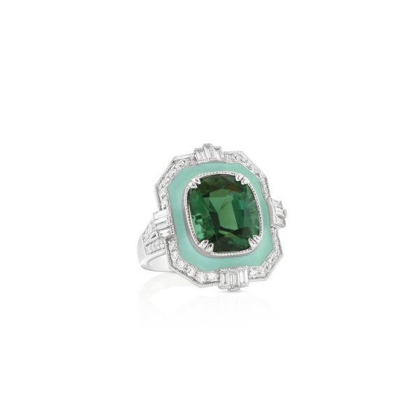 Green Tourmaline Mint Enamel Ring - Image 2