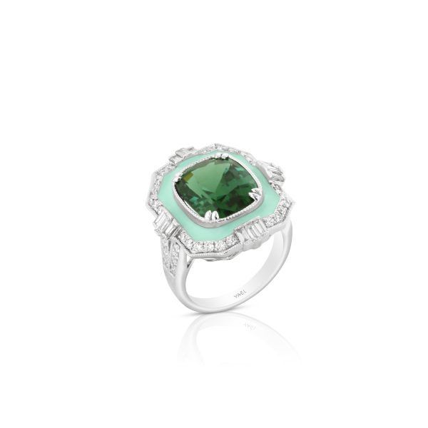Green Tourmaline Mint Enamel Ring - Image 3