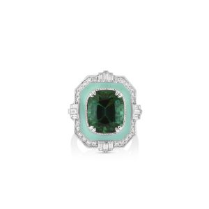 Green Tourmaline Mint Enamel Ring