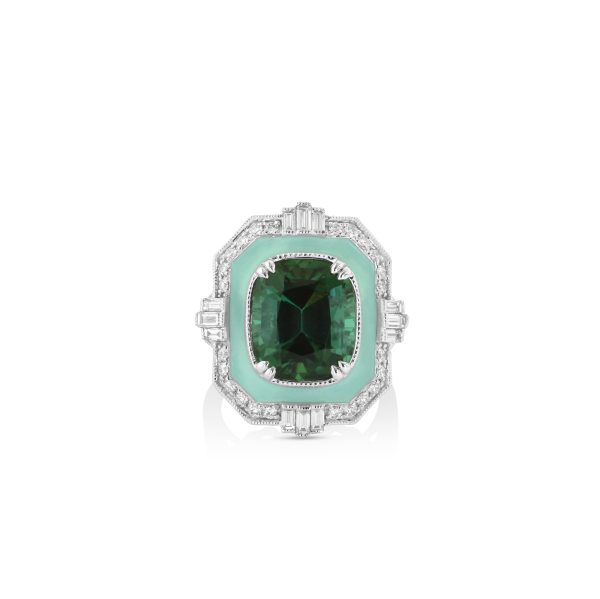 Green Tourmaline Mint Enamel Ring