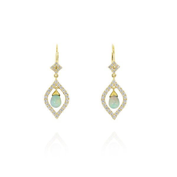 White Opal and Diamond Drop Earrings - Image 2