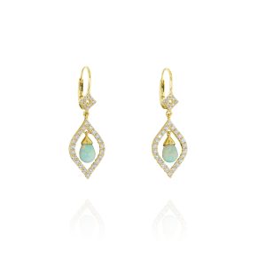 White Opal and Diamond Drop Earrings