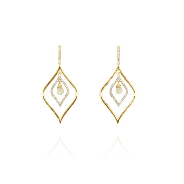 White Opal and Diamond Drop Earrings - Image 2
