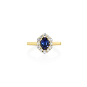 18kt Yellow Gold Blue Sapphire Halo Ring