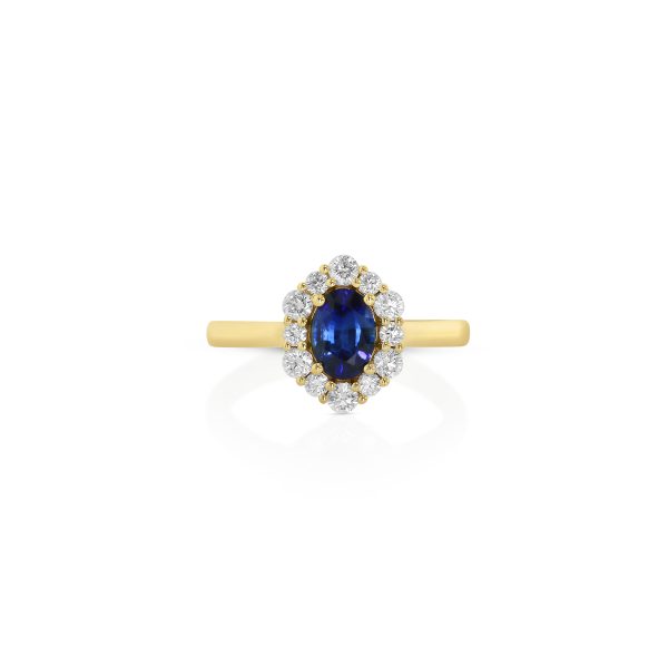 18kt Yellow Gold Blue Sapphire Halo Ring