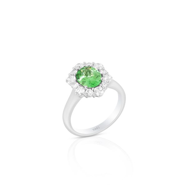 Tsavorite and Diamond Halo Ring