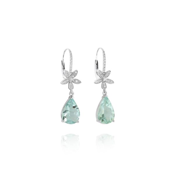 Aquamarine and Diamond Floral Drop Earrings - Image 2