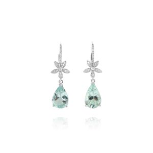 Aquamarine and Diamond Floral Drop Earrings