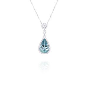 Pear-Shaped Aquamarine and Diamond Drop Pendant