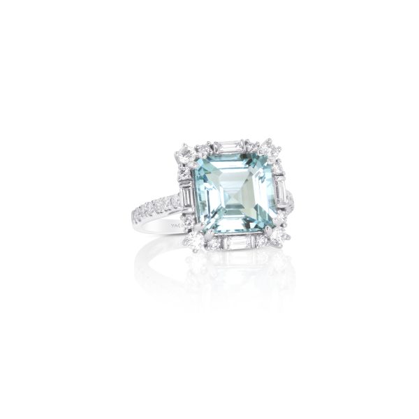 Emerald-Cut Aquamarine and Diamond Halo Ring - Image 2
