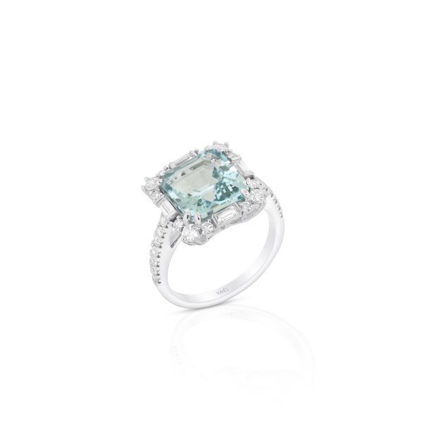 Emerald-Cut Aquamarine and Diamond Halo Ring - Image 3
