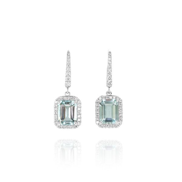 Emerald-Cut Aquamarine and Diamond Drop Earrings - Image 2