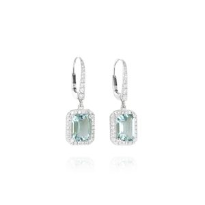 Emerald-Cut Aquamarine and Diamond Drop Earrings