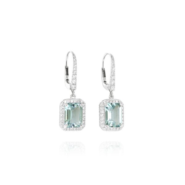 Emerald-Cut Aquamarine and Diamond Drop Earrings