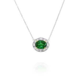 Tsavorite & Diamond Halo Pendant