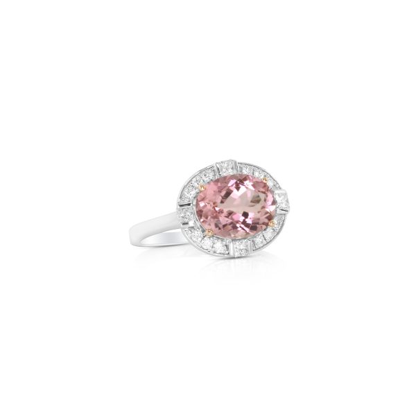 Oval Pink Tourmaline Scalloped Halo Ring - Image 2