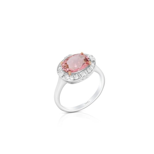 Oval Pink Tourmaline Scalloped Halo Ring - Image 3
