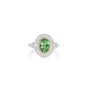 Baguette Tsavorite Halo Ring