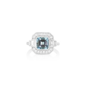 Asscher-Cut Aquamarine and Diamond Ring