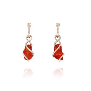 Fire Opal and Diamond Drop Earrings